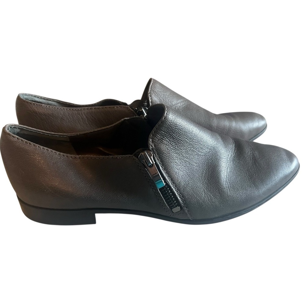 FRANCO SARTO Grey Leather Side Zippers Loafers Sz 8.5 M KRISTOF